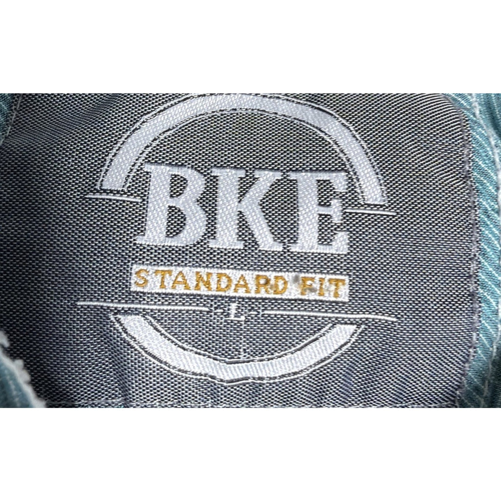 BKE Mens L shirt Blue stripe white piping thick stitch button up Standard Fit