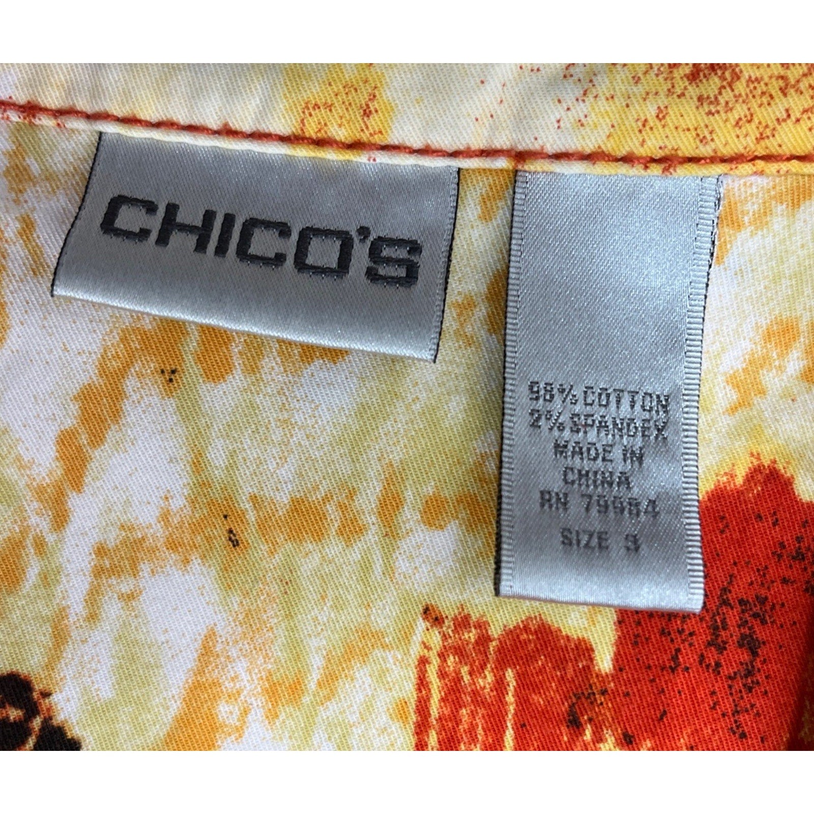 Chicos Jacket Size 3 Womens Size XL Long Sleeve Yellow Orange Zip Cotton Stretch
