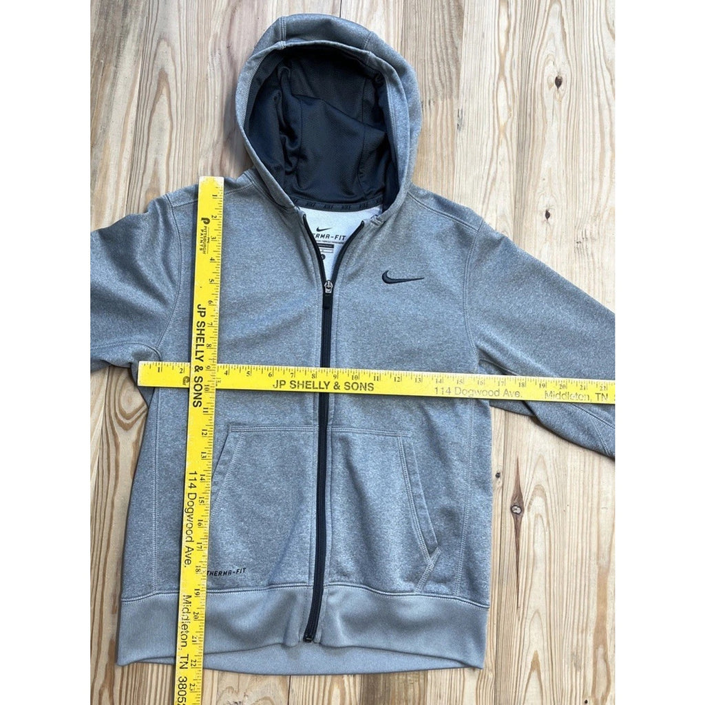 Nike Hoodie L Gray Logo Youth Full Zip Jacket Therma Fit