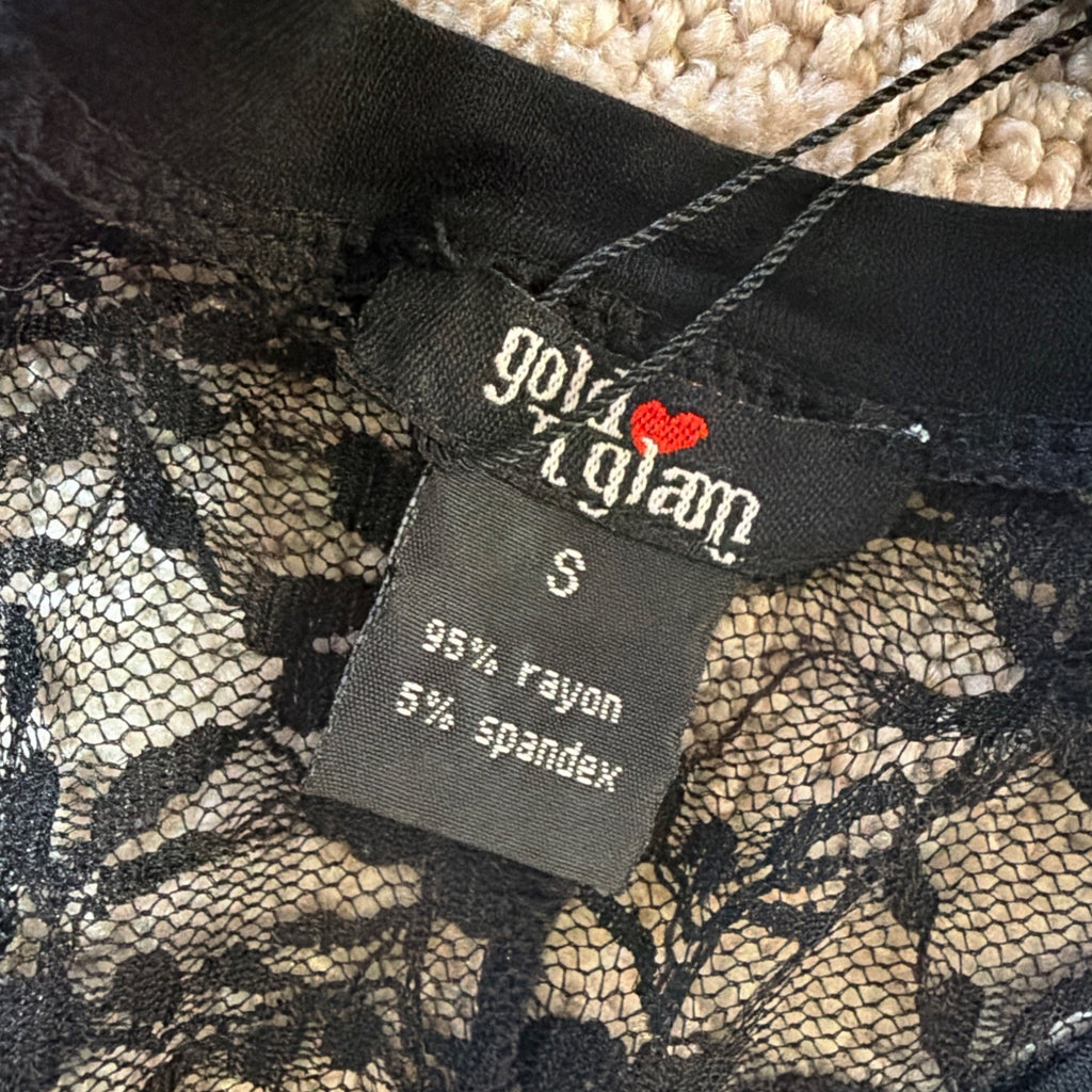 NWT Gold N Glam Black Studded Lace Tank Top Womens Small