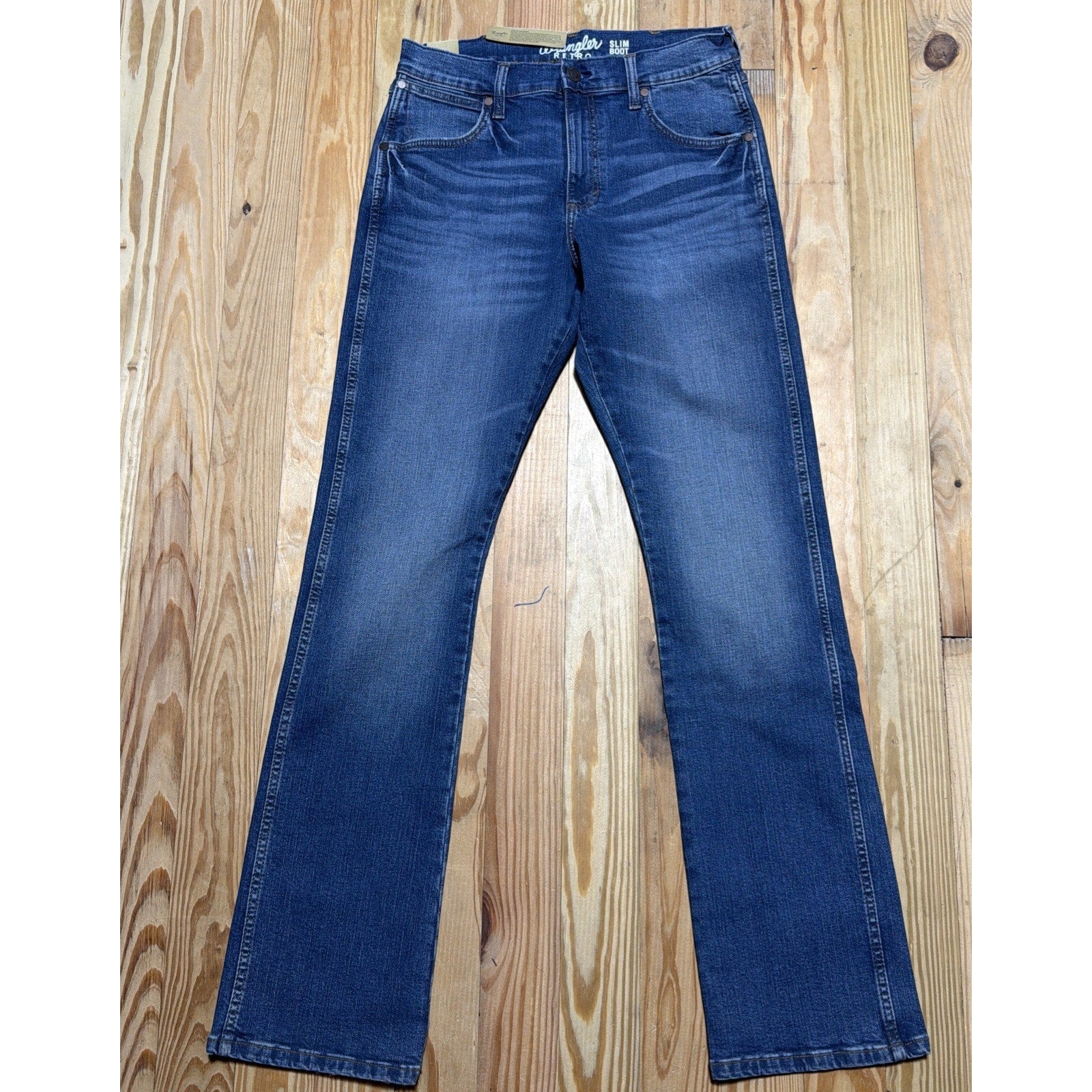 Wrangler Retro Slim Boot Jeans Mens 30x36 Medium Wash Blue Stretch Denim New!