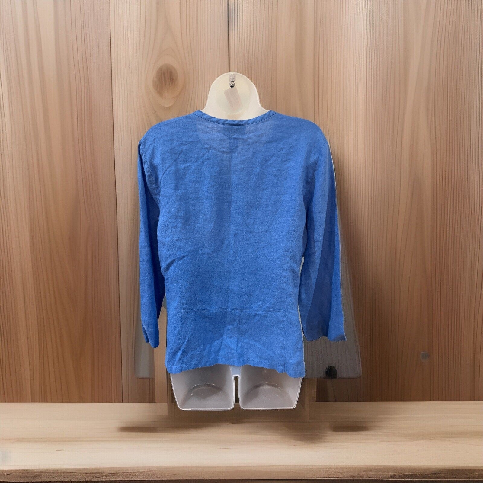 Talbots Sz 12 Irish Linen Blue Long Sleeve V Neck Button Down Blouse