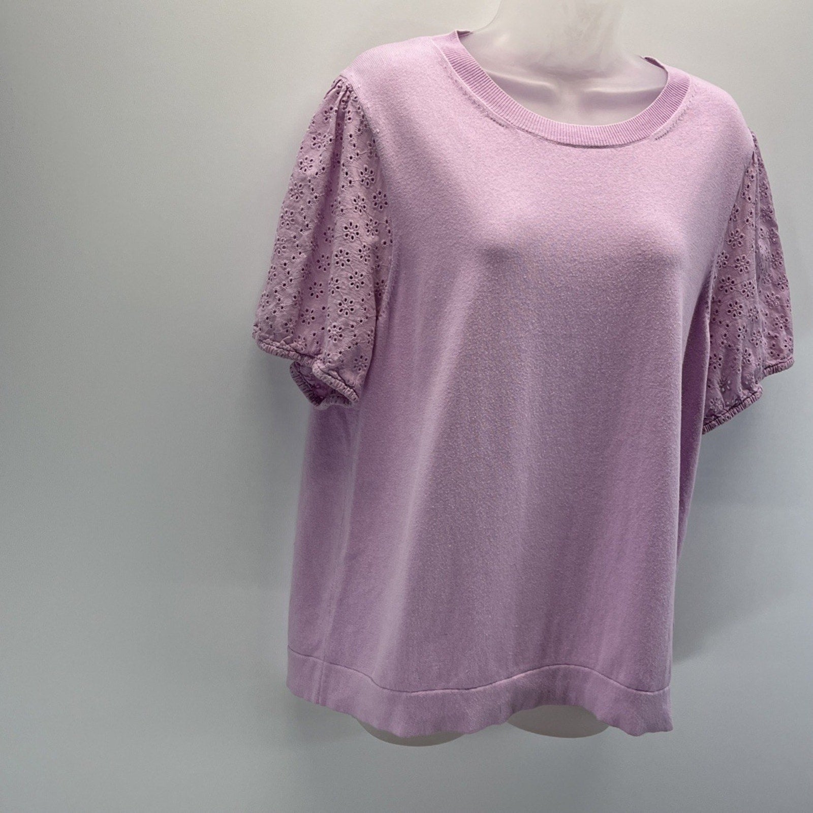 J Crew Purple Eyelet Ruffle Top Cotton Women’s XXL Smocked Sleeve Blouse