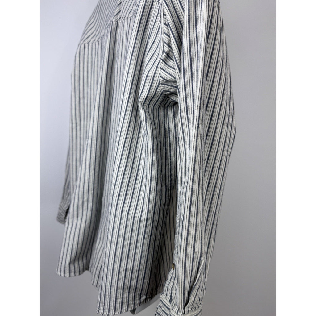 CE Schmidt Workwear Men’s Large Shirt Button Up Long Sleeve Blue White Stripe