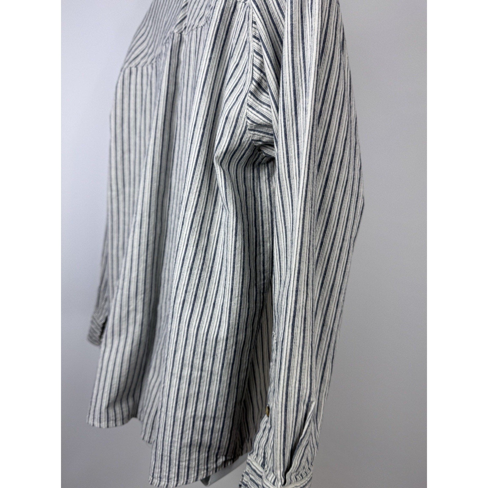 CE Schmidt Workwear Men’s Large Shirt Button Up Long Sleeve Blue White Stripe