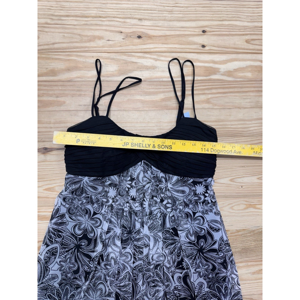 London Times Gray Black Floral Ruffle Bottom Sleeveless Women’s Dress Size 10