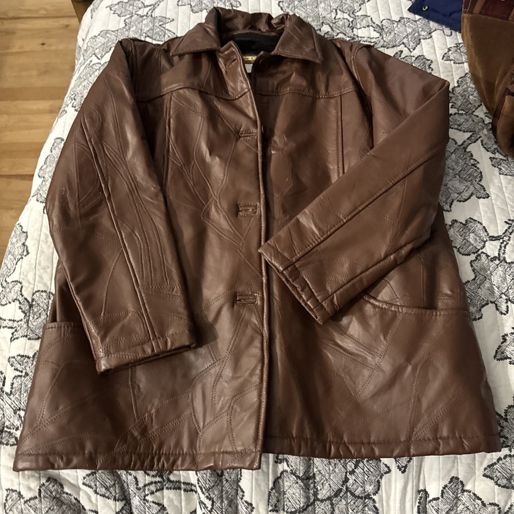 Tudor Court Genuine Leather By Haband Brown Button Up Removable Liner Men’s XL