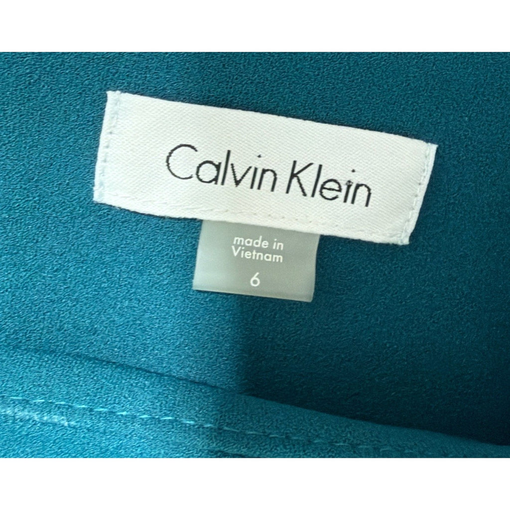 Calvin Klein Dress Teal Blue Green Size 6 Long Sleeve Sheath Knee Length NWT