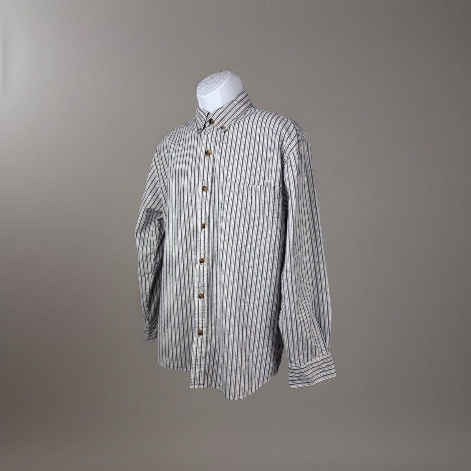CE Schmidt Workwear Men’s Large Shirt Button Up Long Sleeve Blue White Stripe