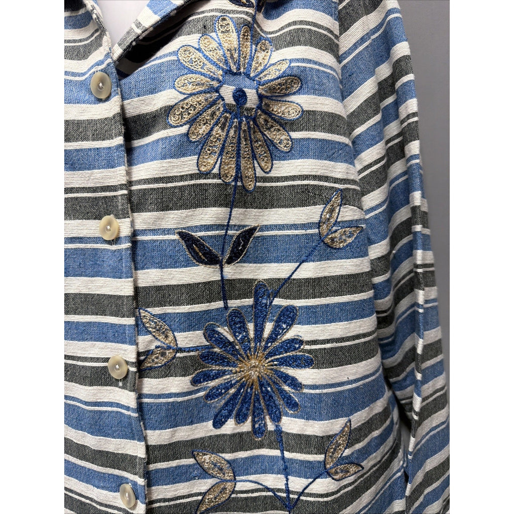 JM Collection Women’s Floral Embroidered Embellished Cotton Shacket Petite M