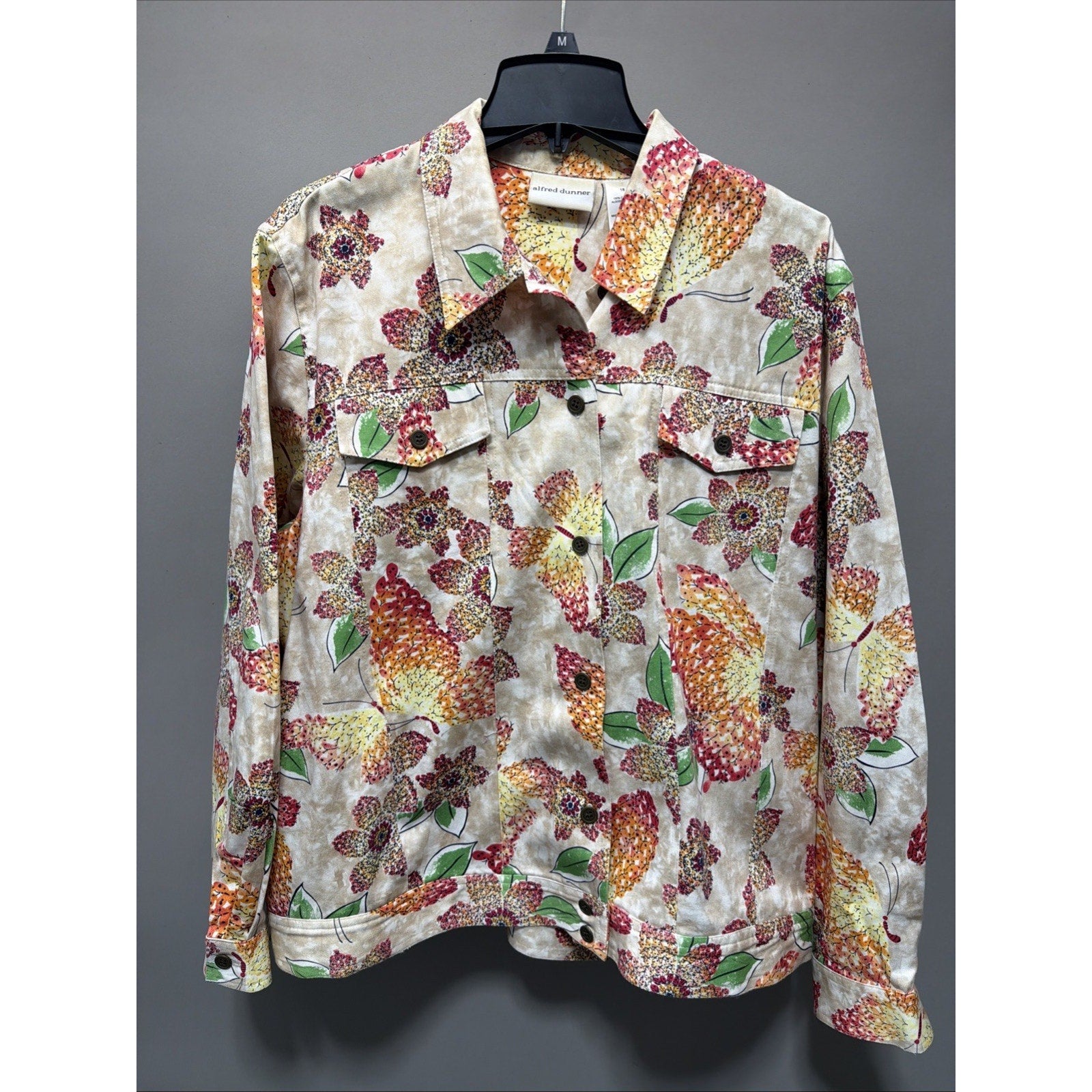 Alfred Dunner Jacket Womens 18 Colorful Floral Ladybird Button Up Long Sleeves