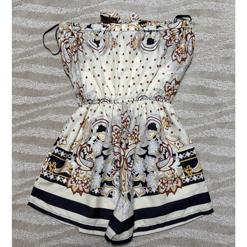 Thread Story One Piece Paisley Strapless Romper Pockets Women’s Size Medium