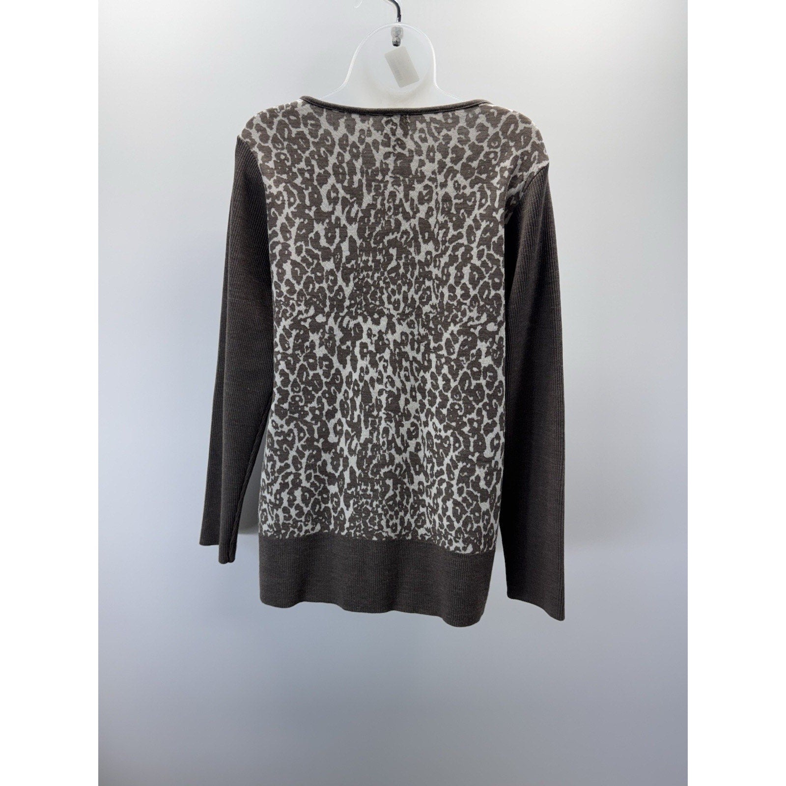 Chico's Womens Taupe Leopard Zip Pocket Long Sleeve Sweater Size 2/Large Comfort