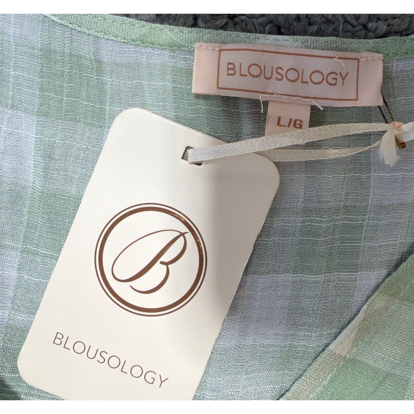 Women’s Blousology White Green Gingham Check Crop Blouse Size Large New
