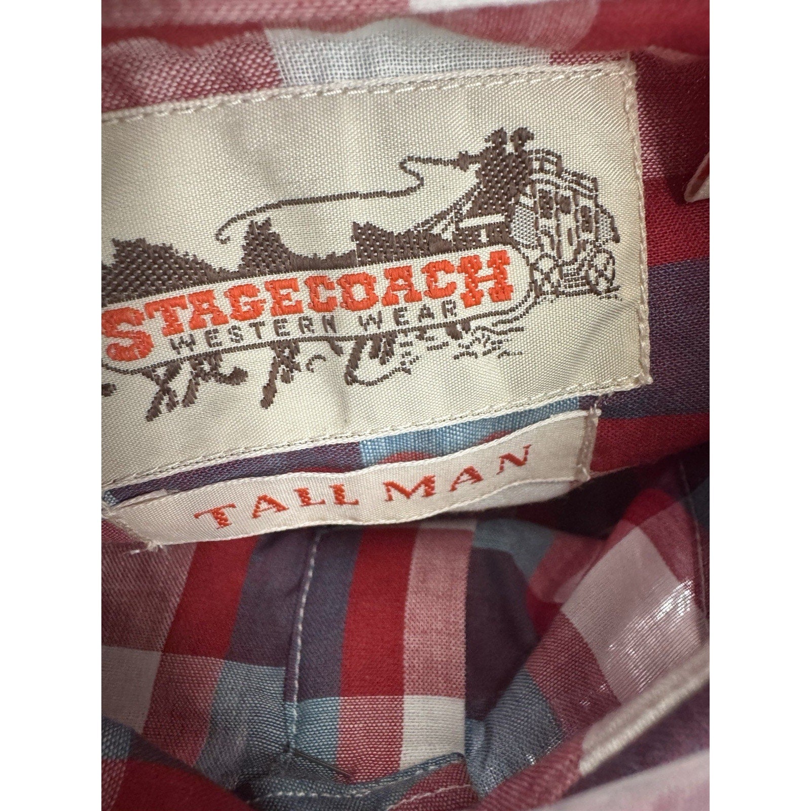 Vintage Stagecoach Western Shirt LT Large Tall Plaid Pearl Snap Short Sleeve New