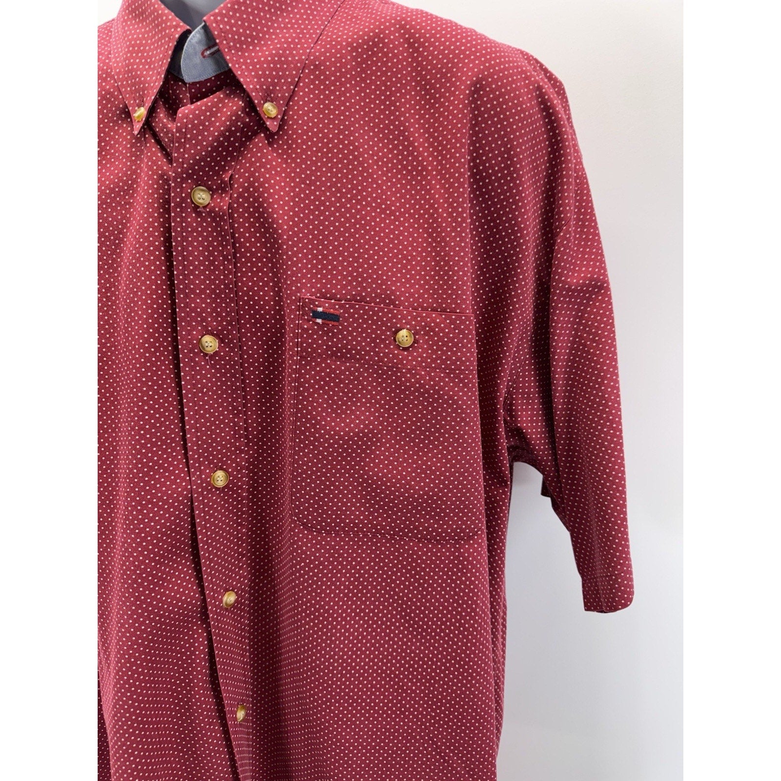 BB CLASSICS Men’s Shirt Sz XL Maroon Shortsleeve Polka Dot