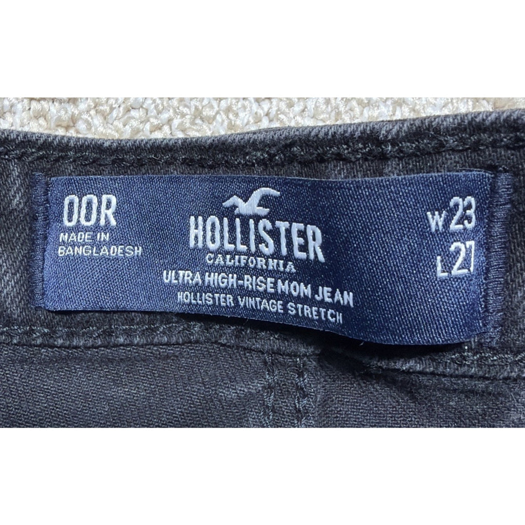 Hollister Women’s Black Denim Ultra High-Rise Mom Jean Sz 00R 23x27 Raw Hem