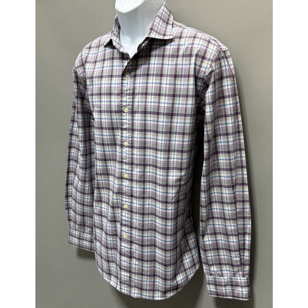 Mens Polo Ralph Lauren Slim Fit Long Sleeved Purple Plaid Button Up Shirt L