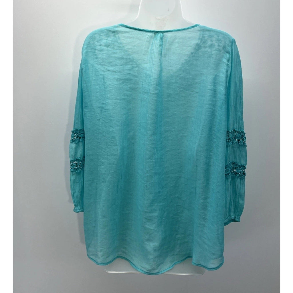 Grand & Greene Large Boho Peasant Crochet Eyelet Blouse Hippie Bohemian