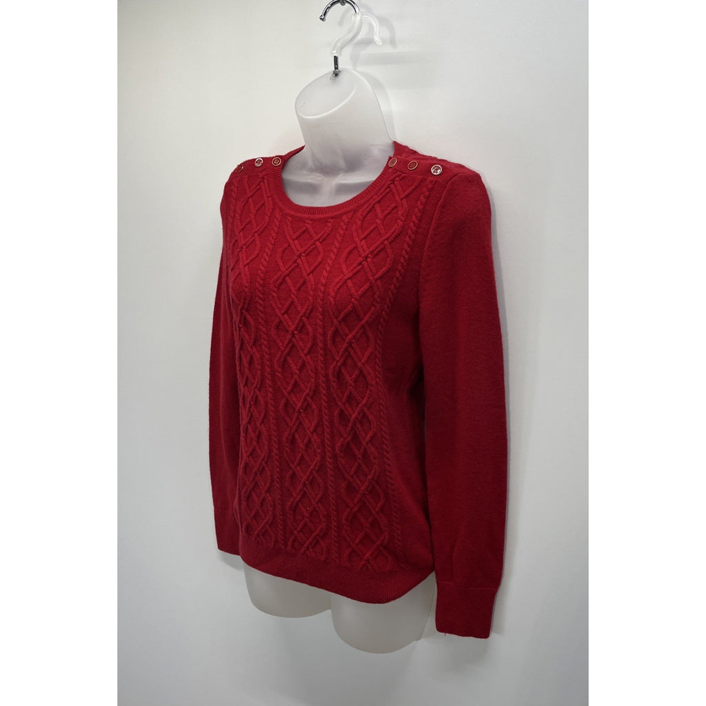 Talbots Red Lambswool Nylon Fisherman Sweater Womens XS Preppy Long Sleeve
