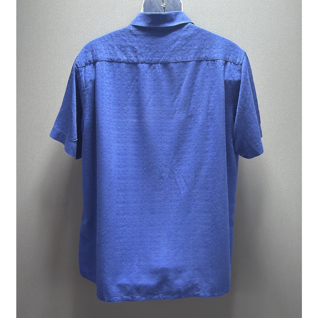Club Room Silk Rayon Blend Camp Shirt Blue XL Button Front Short Sleeve Casual