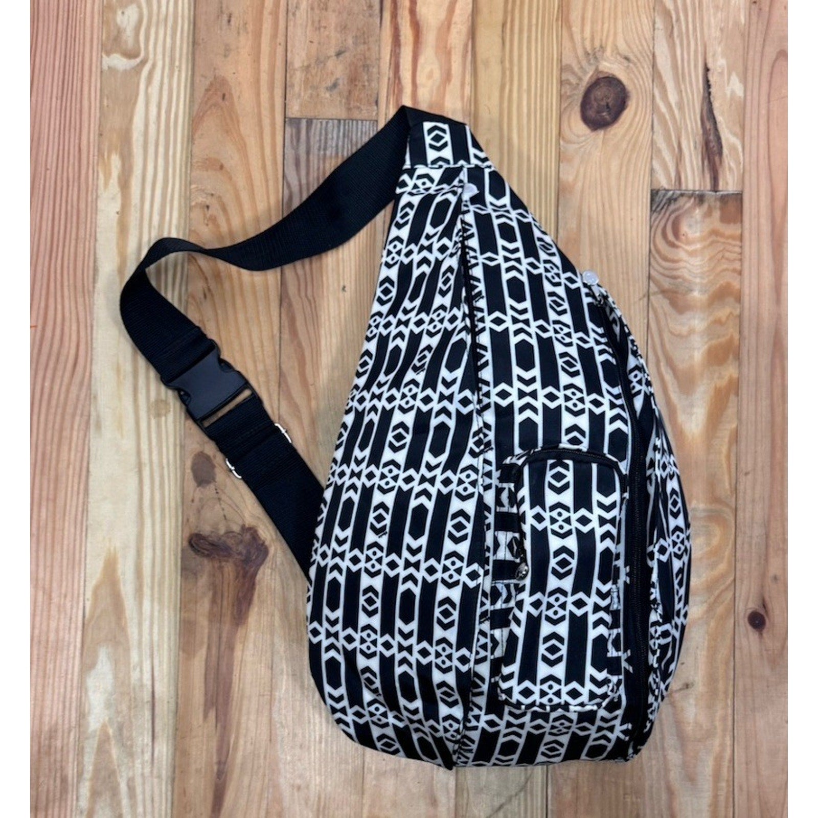 Initials Sling Backpack in Abstract Black And White Waterproof Pockets NWOT