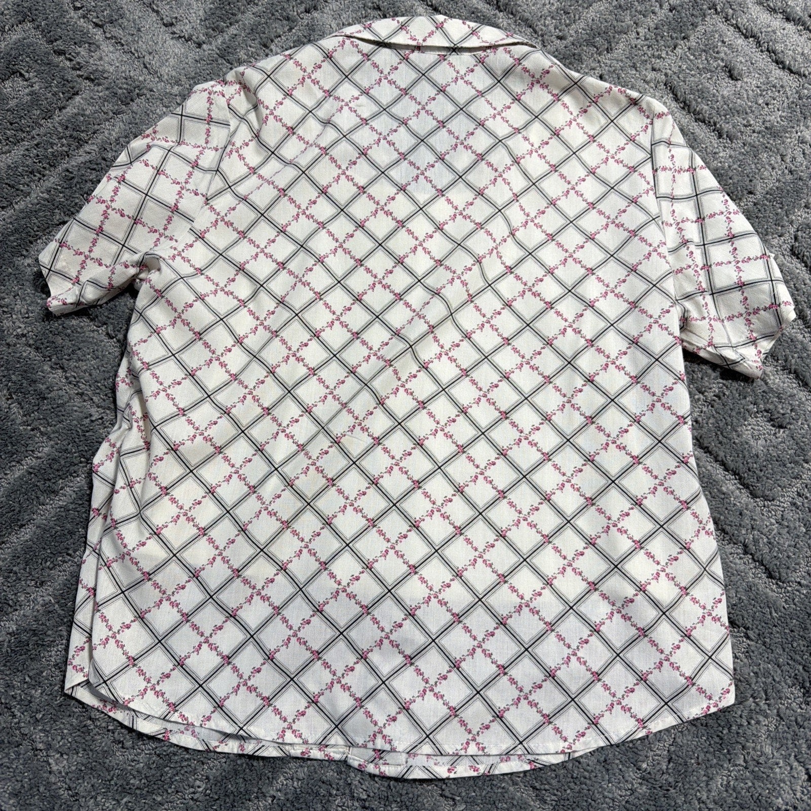 Paradise Bay Vintage Beige WOMENS SZ XL Floral Button Short Sleeve Made USA