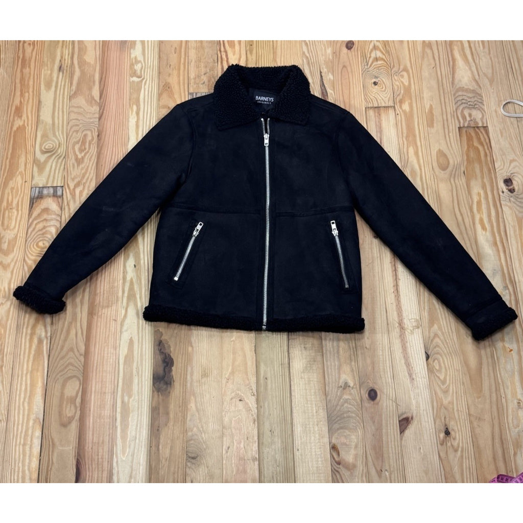 Men’s ‘Barneys Originals’ Faux Leather Shearling Bomber Jacket, Size Medium