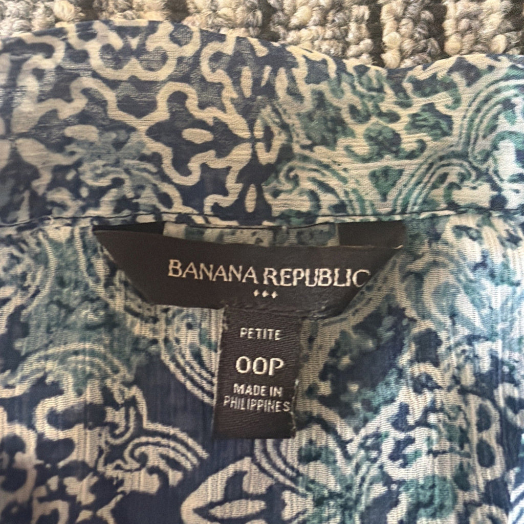 Banana Republic Petite Blue White Sleeveless Blouson Dress Neck Tie 00P