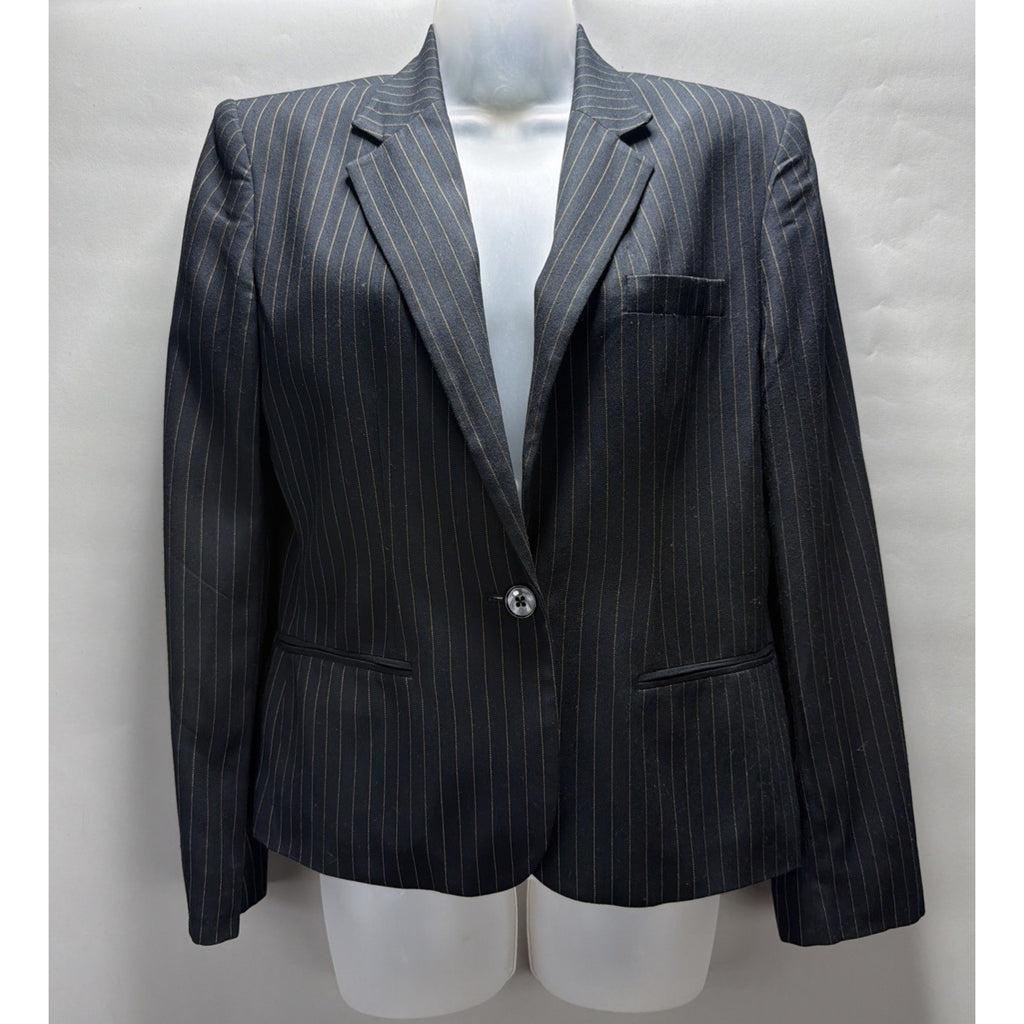 Vtg Lauren Ralph Lauren Blazer Pinstripe Made USA Black Single Button Womens
