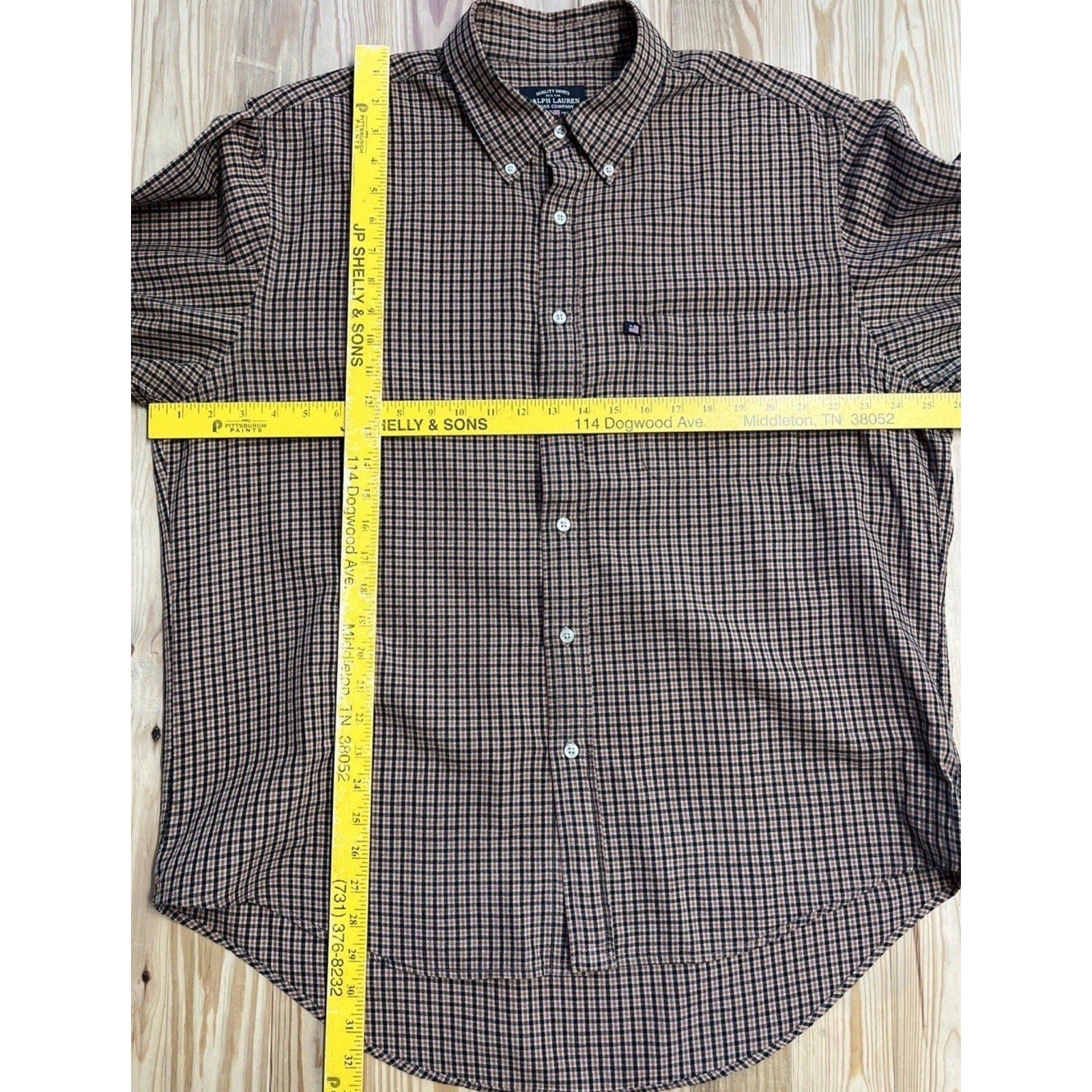 Vintage Polo Ralph Lauren Classic Flag Pocket Plaid Twill Shirt Size L