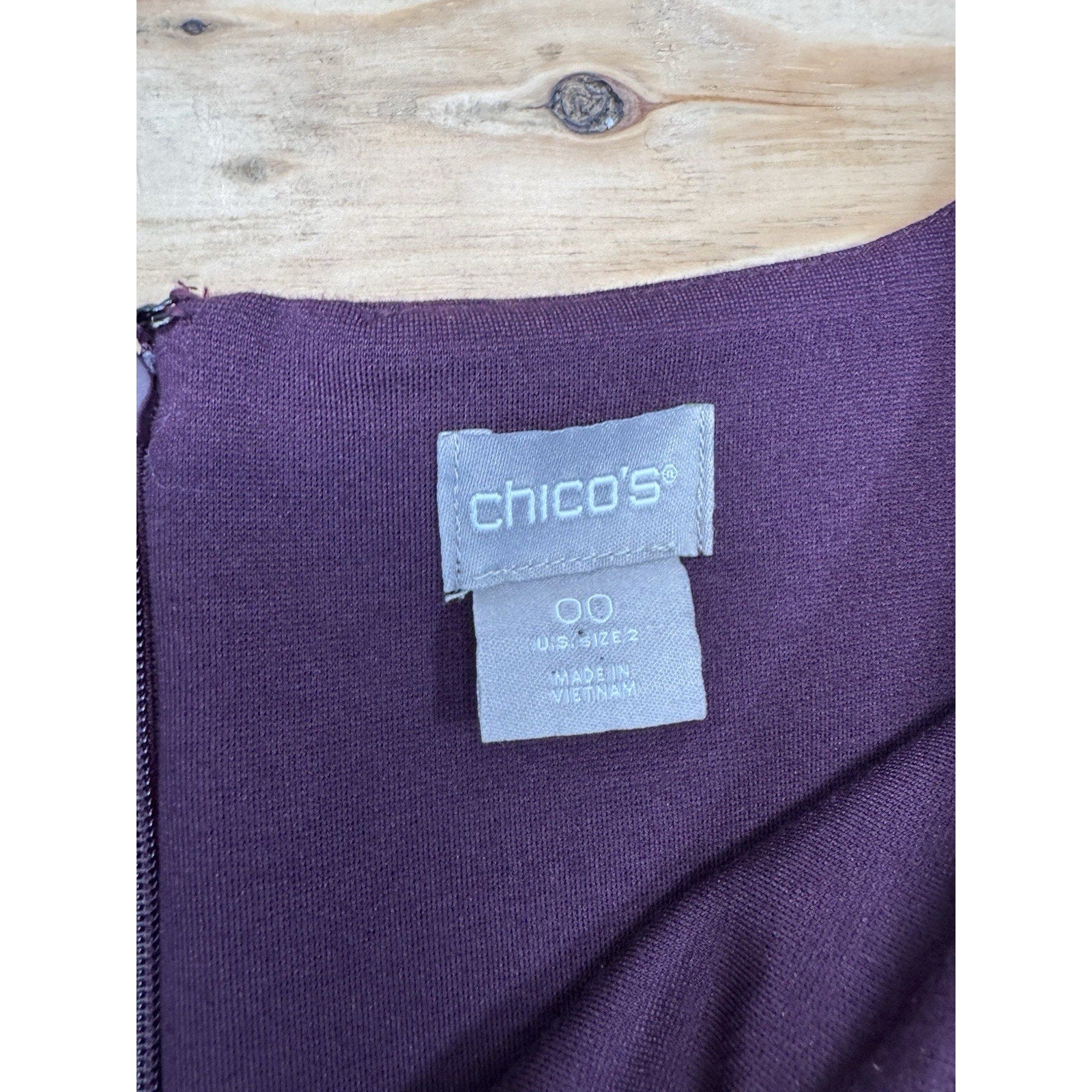 Chicos Sheath Dress Size 00 (US 2) Double Zip Maroon Knit 3/4 Sleeve