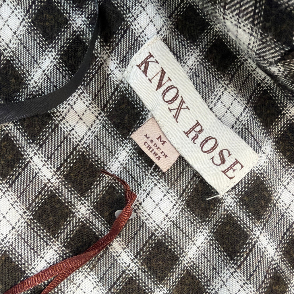Knox Rose Size Medium Plaid Shawl Cardigan Fringe Bottom Jacket 3/4 Sleeves NWT