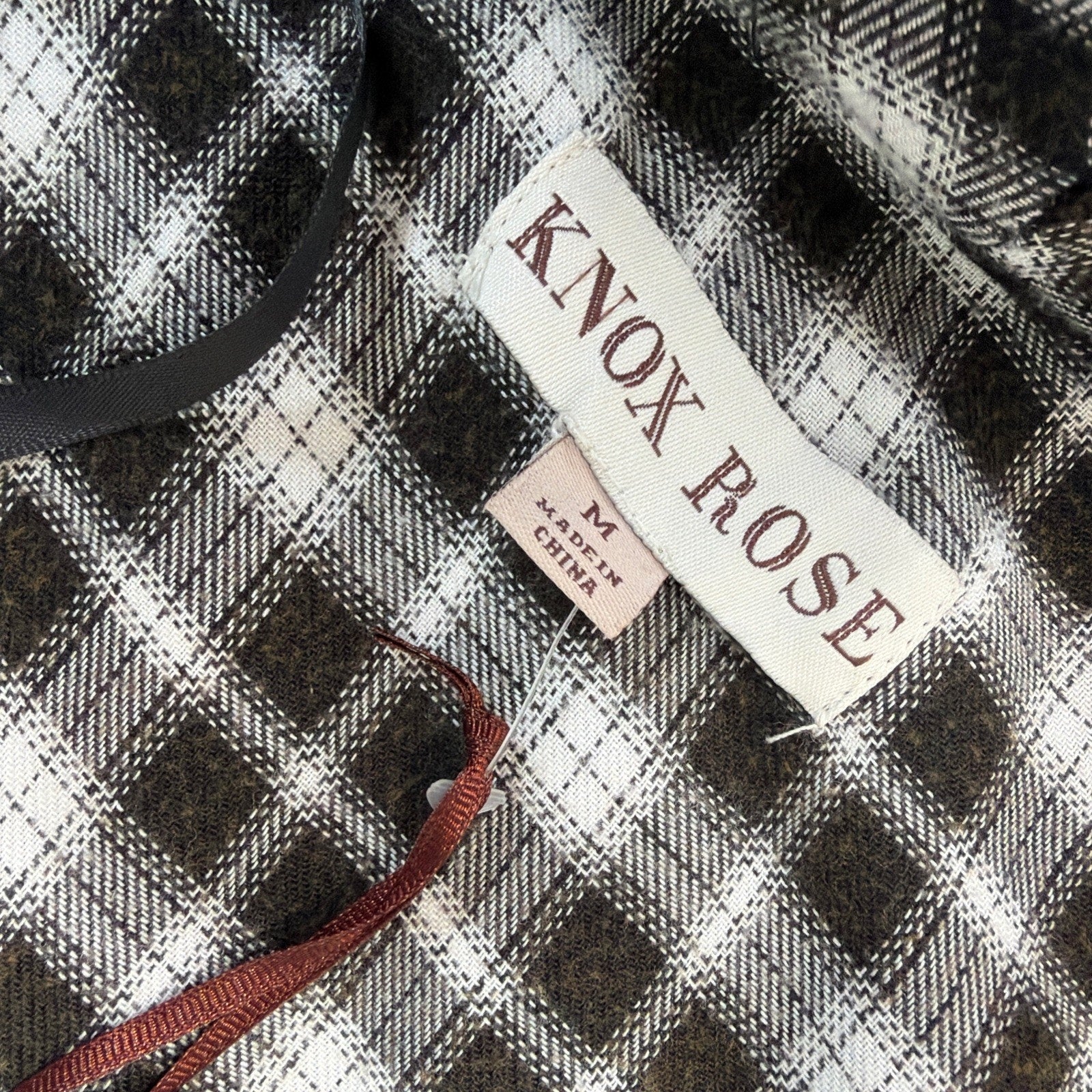 Knox Rose Size Medium Plaid Shawl Cardigan Fringe Bottom Jacket 3/4 Sleeves NWT