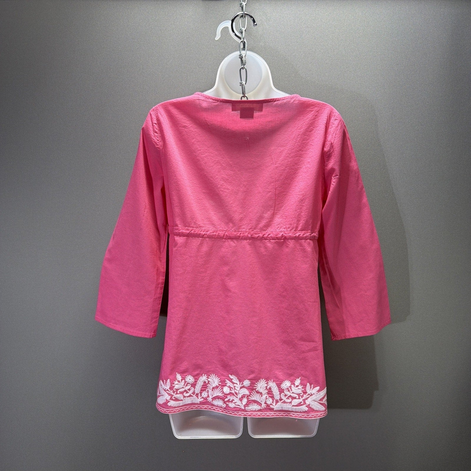 Michael Kors Pink Embroidered Tunic Blouse V-Neck Long Sleeve Size Small