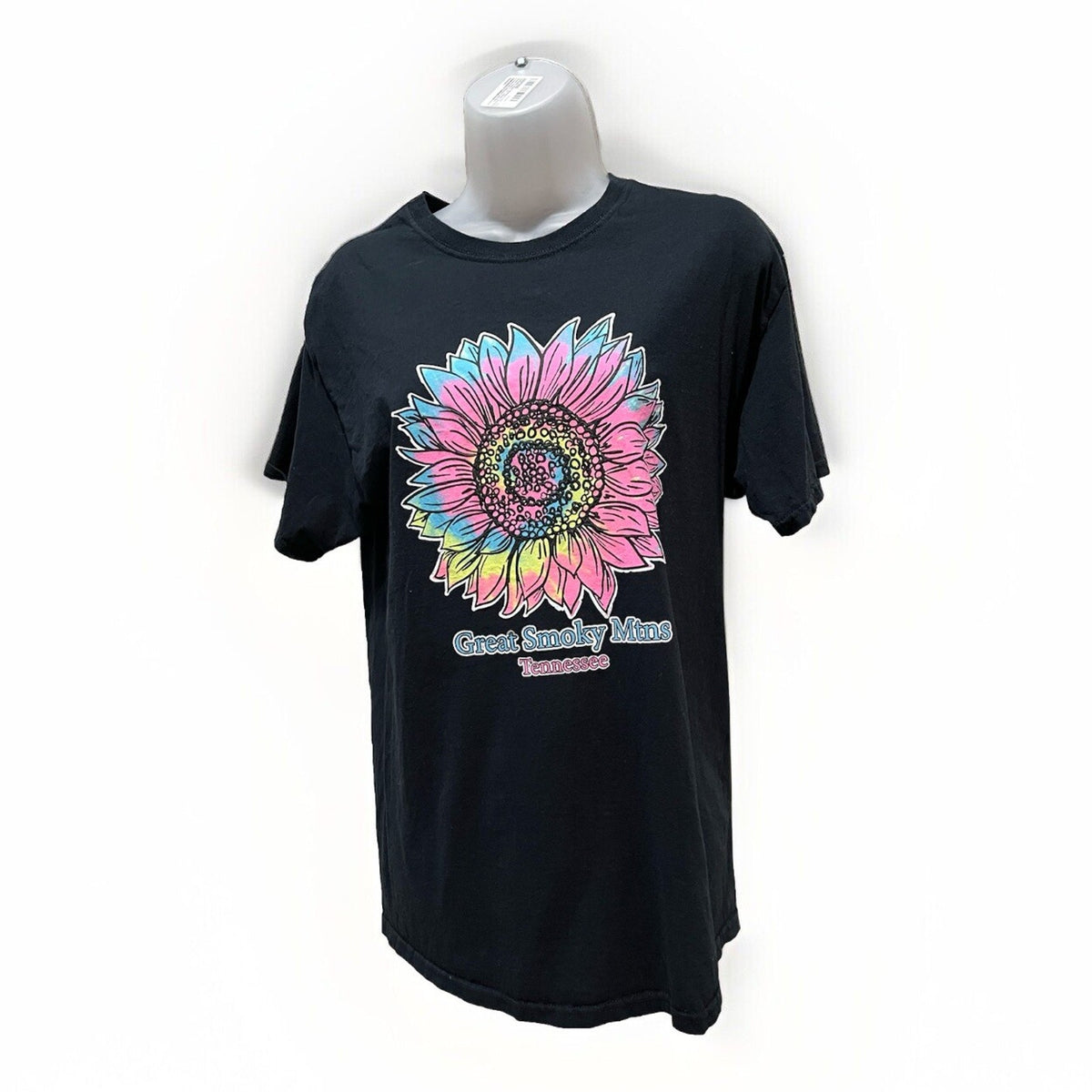 Vintage Great Smoky Mountains Navy Blue Pink Flower T- Shirt Size Medium