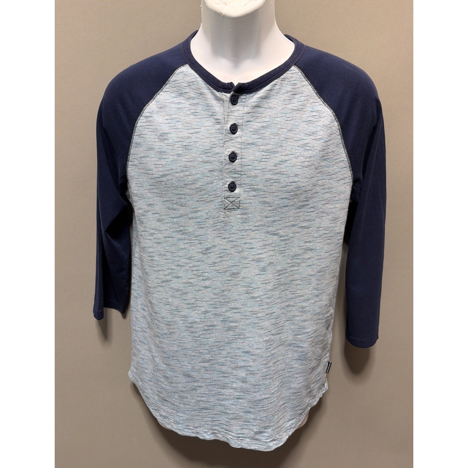 Express Men's Lightweight Henley 3/4 Sleeve Blue Button Shirt - Size Small