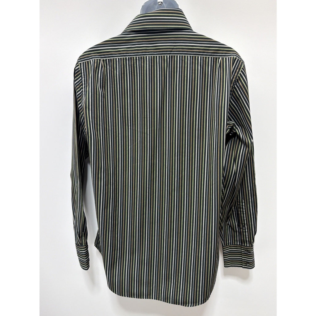 Banana Republic Shirt Mens Size Medium Green Black Button Up Striped Long Sleeve