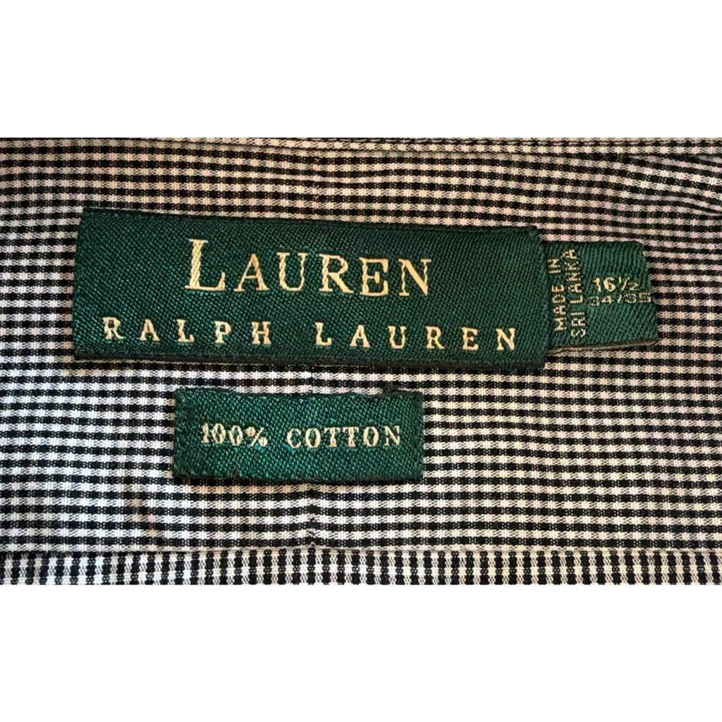 Lauren Ralph Lauren Black White Check Button Front DRESS SHIRT Size L 16.5 34/35