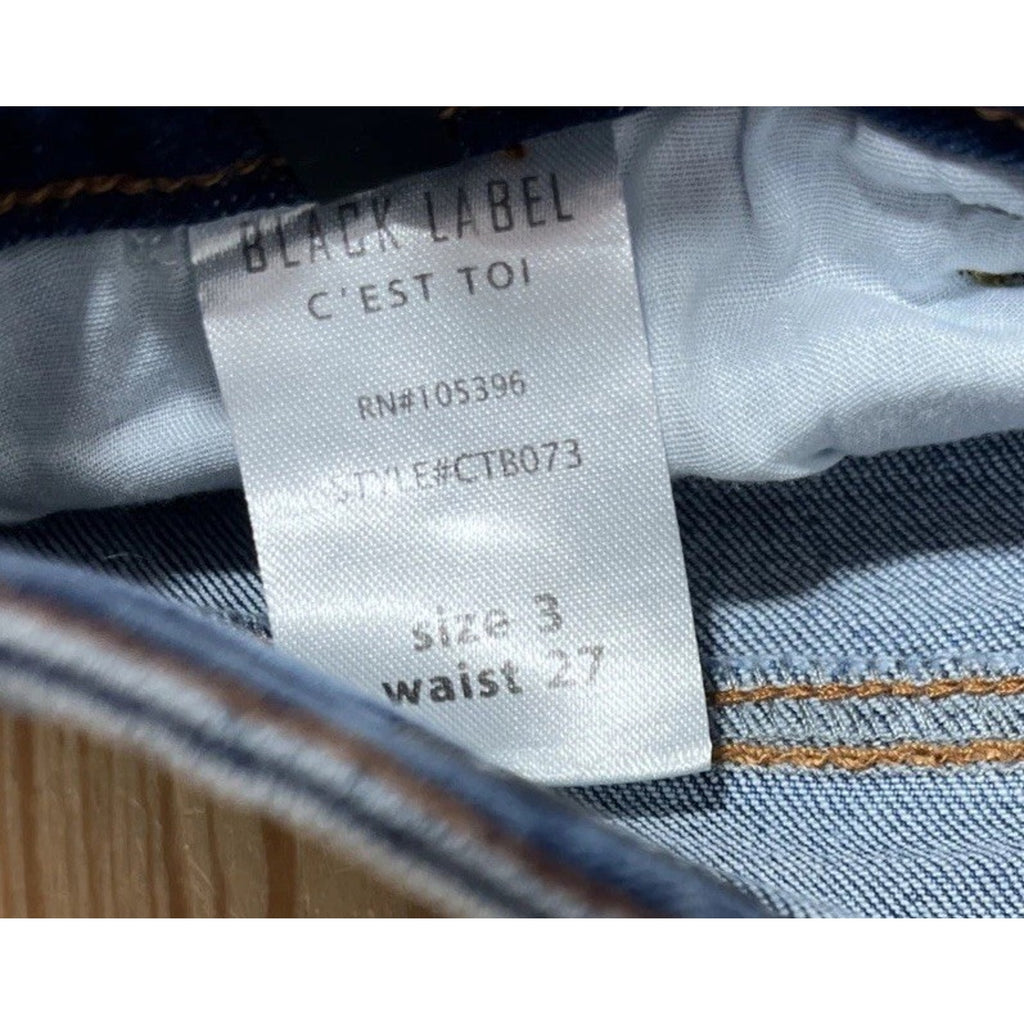 C'est Toi Black Label Womens Jeans 3/27 Mid Rise Slim Straight Frayed Hem NWT