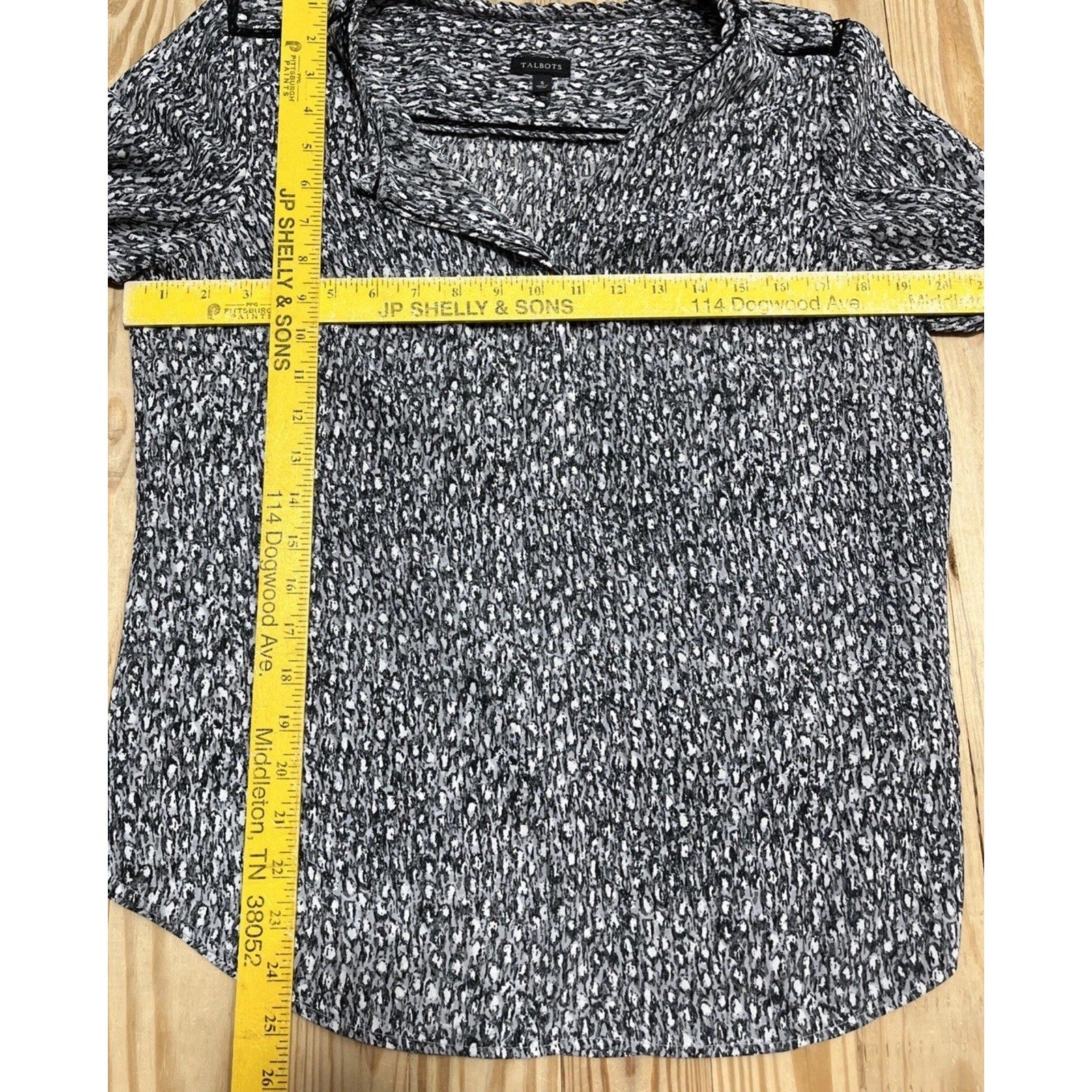 Talbots Top Womens Black Popover Blouse Abstract Lightweight Lace SZ S