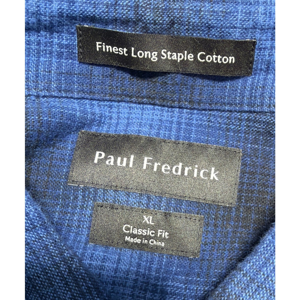 Paul Fredrick Finest Long Staple Cotton Blue Heavyweight Flannel Shirt Mens XL