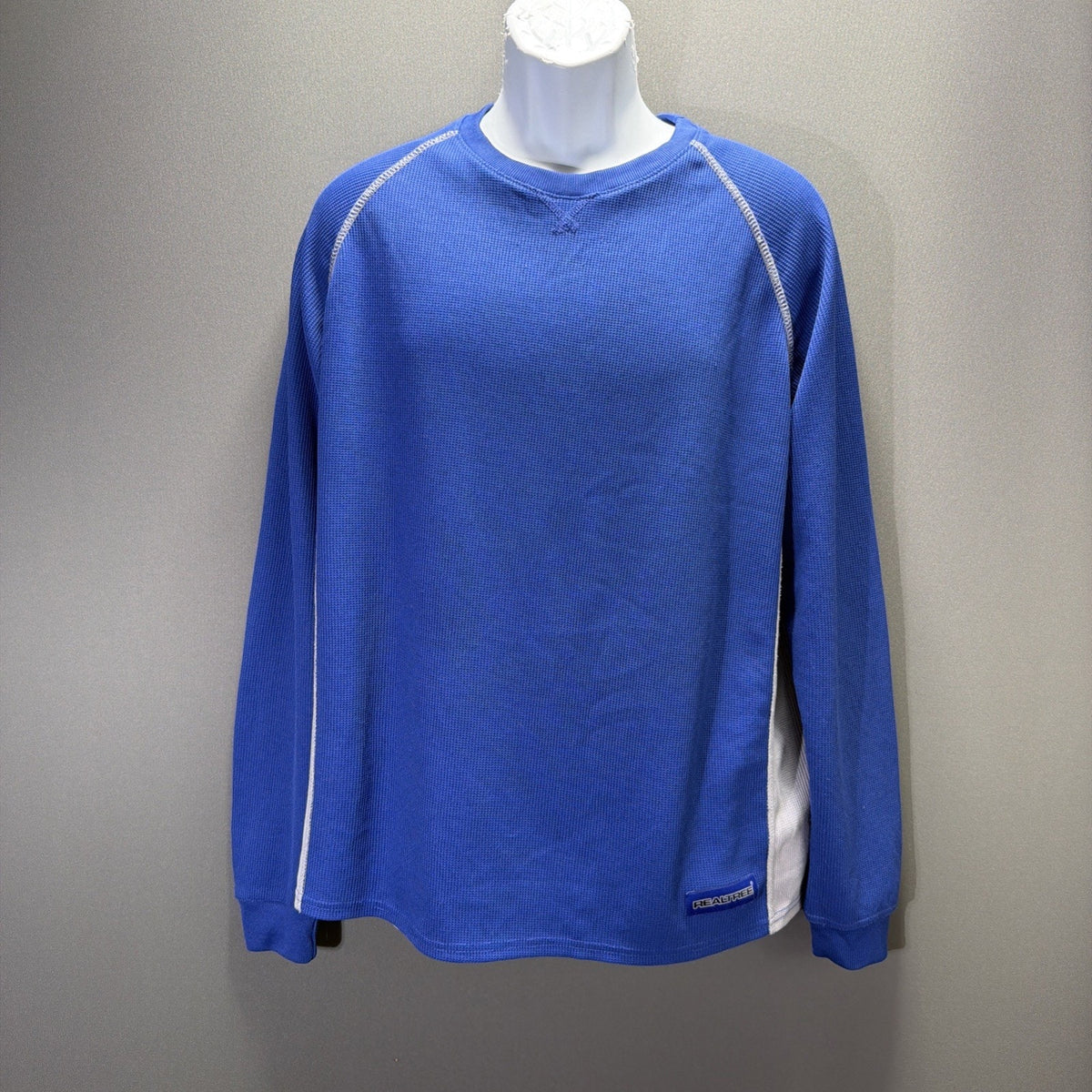 Real Tree Shirt Mens L Raglan Thermal Blue Performance Quick Dry Stretch