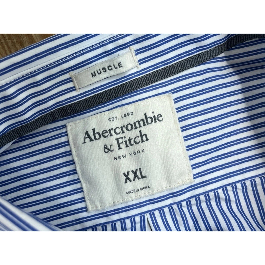 ABERCROMBIE & FITCH Muscle XXL Blue White Striped Long Sleeve Button Down