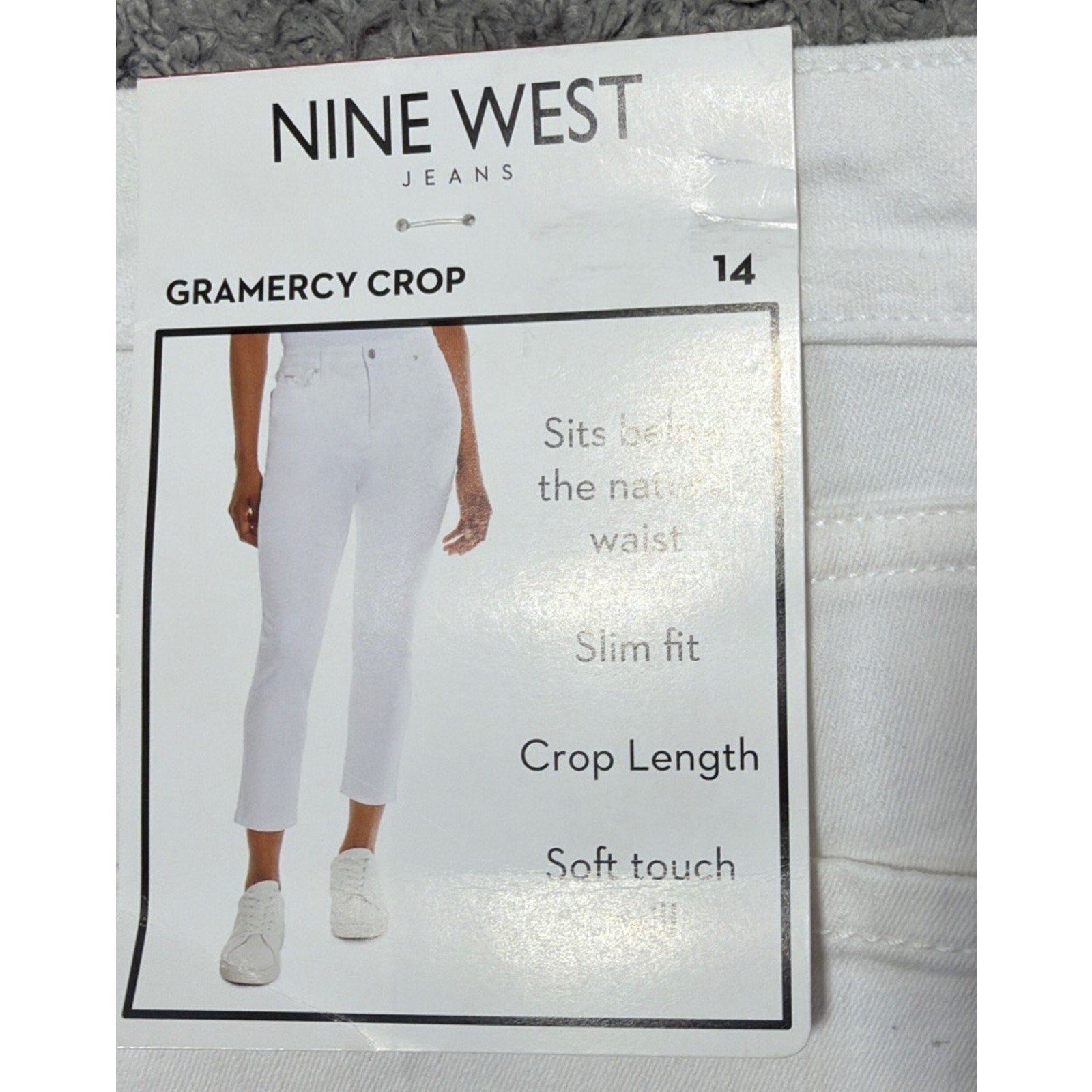 Nine West Women's Twill Slim Fit Gramercy Crop Jean Bright White Size 14