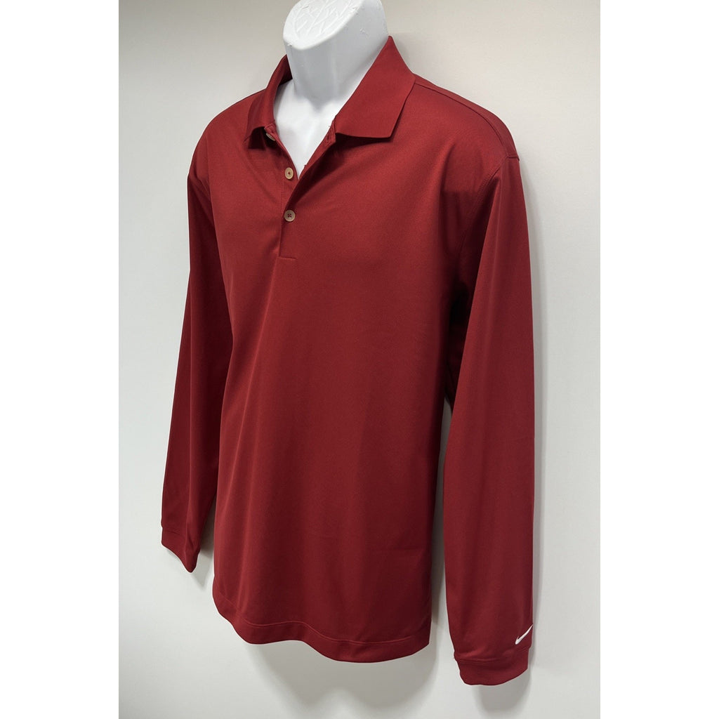 Nike Golf Polo Shirt Men L Burgundy Dri Fit Lg Sleeve Athleisure Outdoor