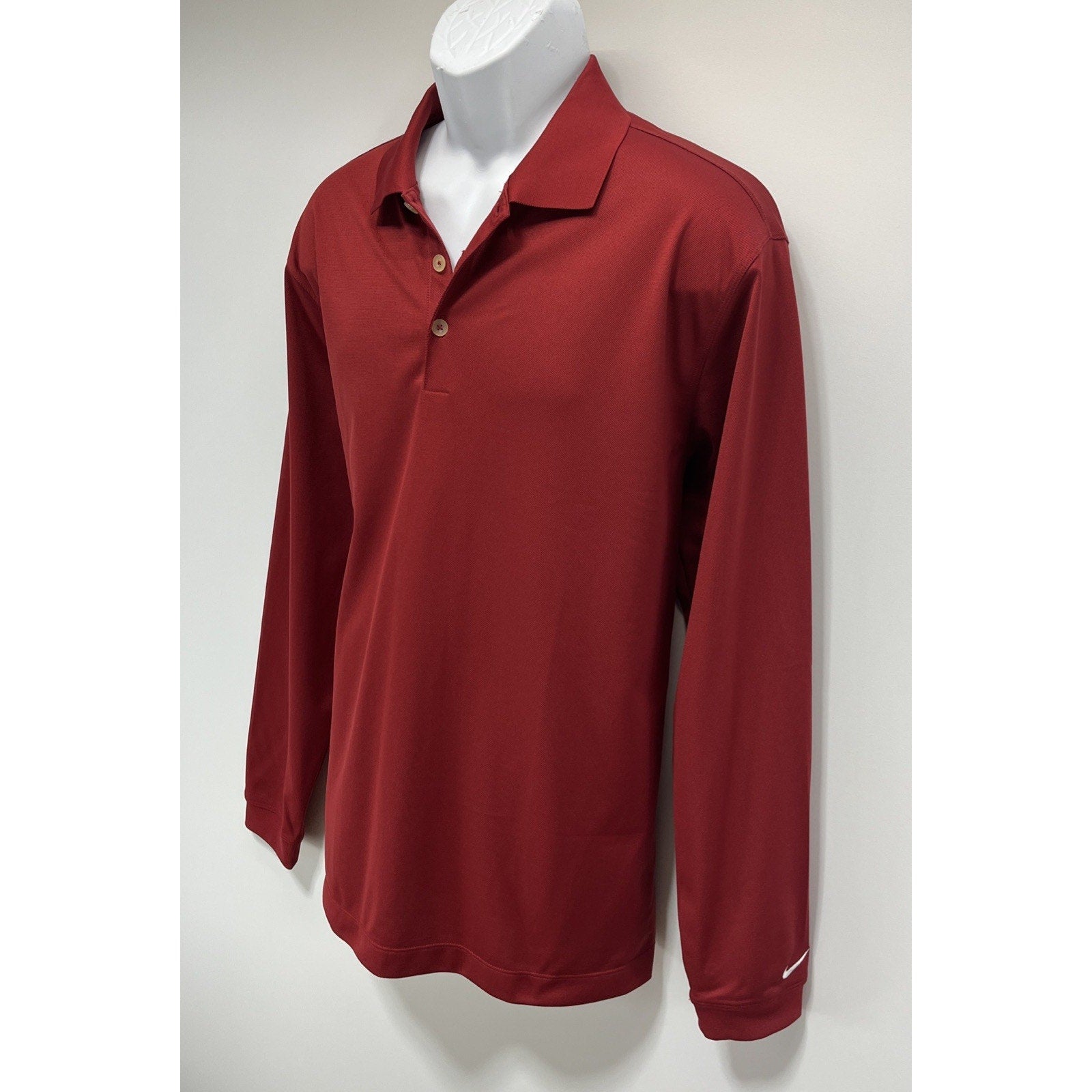 Nike Golf Polo Shirt Men L Burgundy Dri Fit Lg Sleeve Athleisure Outdoor