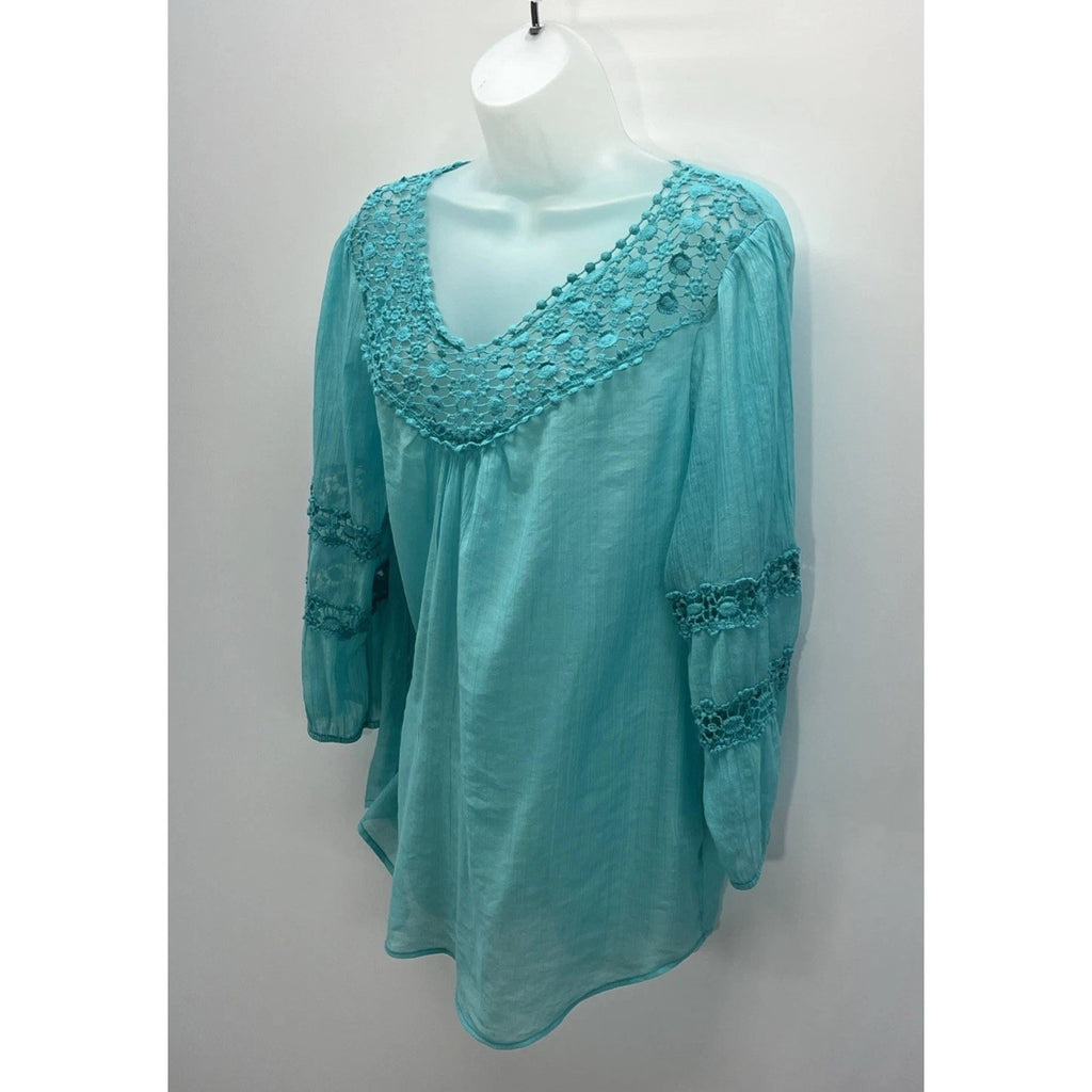 Grand & Greene Large Boho Peasant Crochet Eyelet Blouse Hippie Bohemian