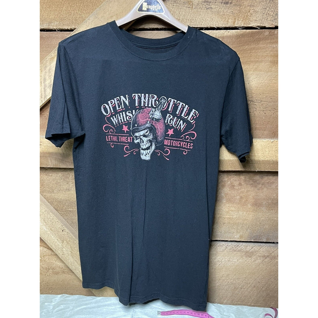 Lethal Threat Motorcycles T Shirt Mens Medium Black Skull Whiskey Run Biker