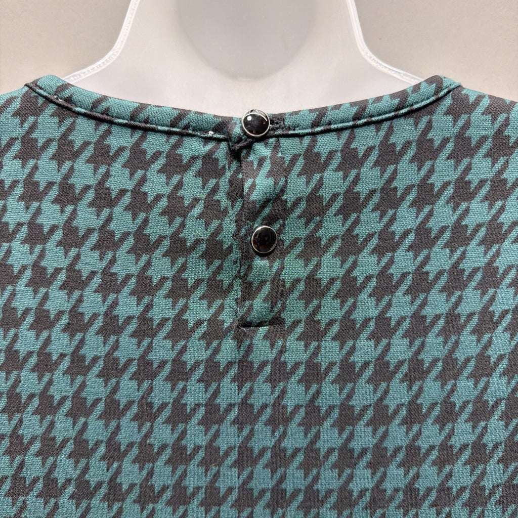 Women’s Loft Teal & Black Houndstooth Flounce Swing Dress, Size Small